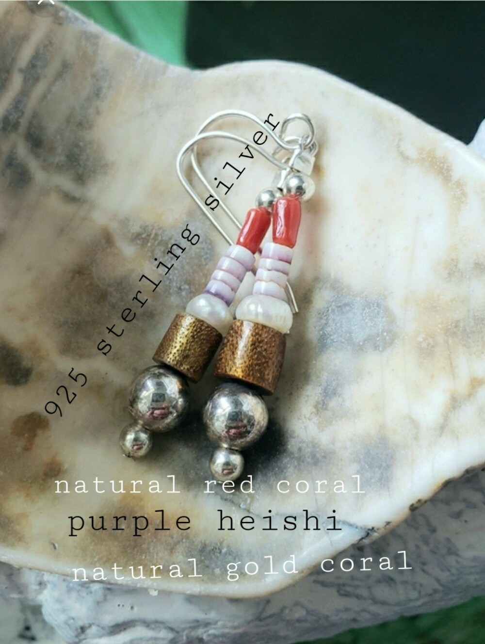 Natural Gold Coral With Natural Red Coral Earrings And Sterling